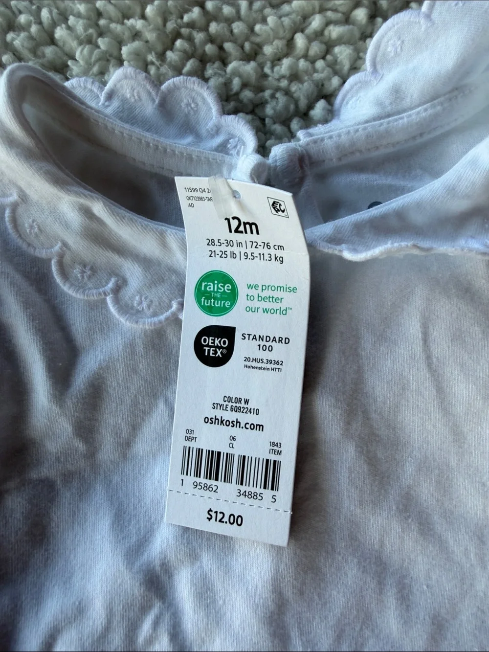 OshKosh B'gosh White Short Sleeve Tee with Scalloped Collar